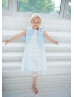 White And Blue Cotton Tulle Flower Girl Dress